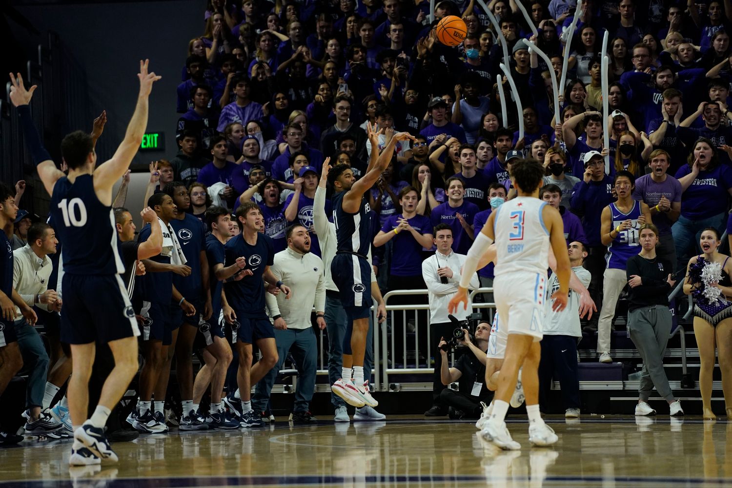 Penn State's Camren Wynter takes the game-winning shot against Northwestern in a Big Ten Conference game.